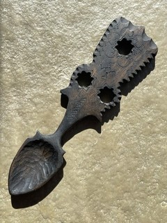 Unusual Traditional Hand carved Welsh wooden Love Spoon. 28cm.