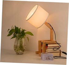 Robot Bedside Lamp, Fabric Lampshade Match Foldable Solid Wood Body, Modern