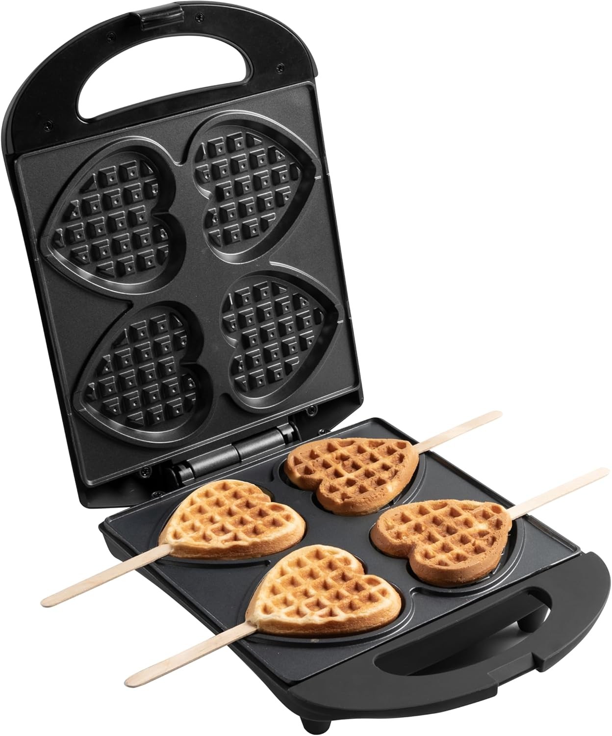 Bestron Waffeleisen für Herzwaffeln am Stiel, Waffelmaker mit