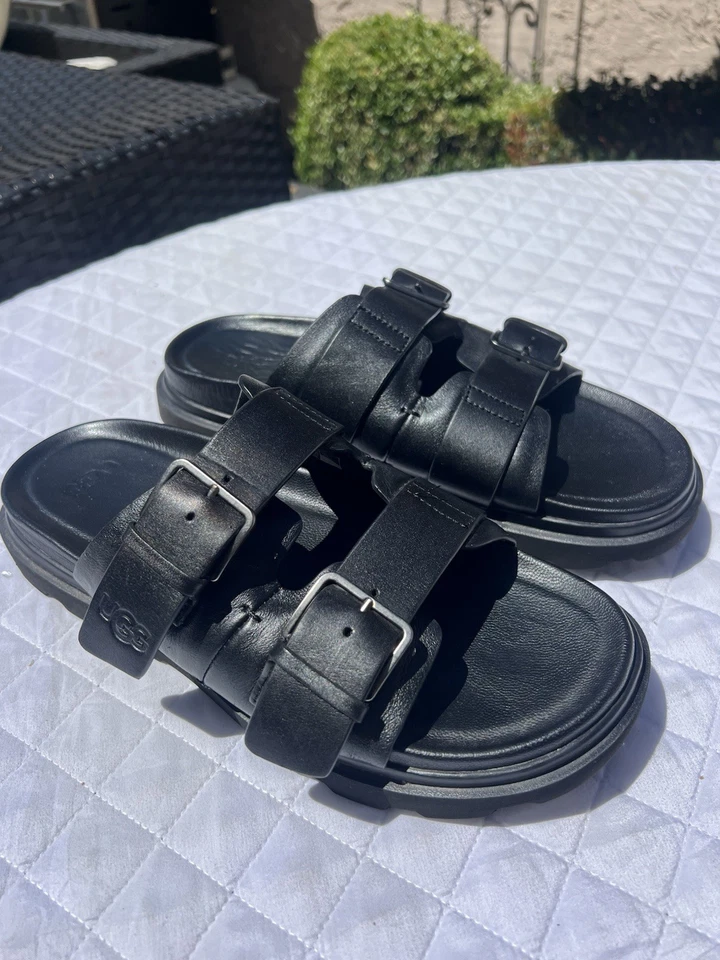 Clean UGG Men's Capitola Dual Buckle Slide Black Leather Sandals 1153102 SIZE 8 - Image 2 of 4