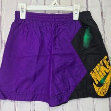 Vintage Nike Shorts kids Sz 8 Purple Black Colorblock Nylon Ripstop 90s Graphic
