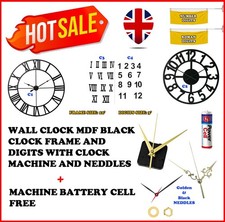 Image of Wall Clock Indoor Roman Numbers and Digits Frame - Black, 12" with Machine