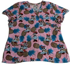 Disney Minnie Mouse Pineapple Womens XL Scrub Top Nurse Medical Uniform Pink