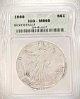1988 American Silver Eagle ICG MS 69 in grading slab #2252254510127