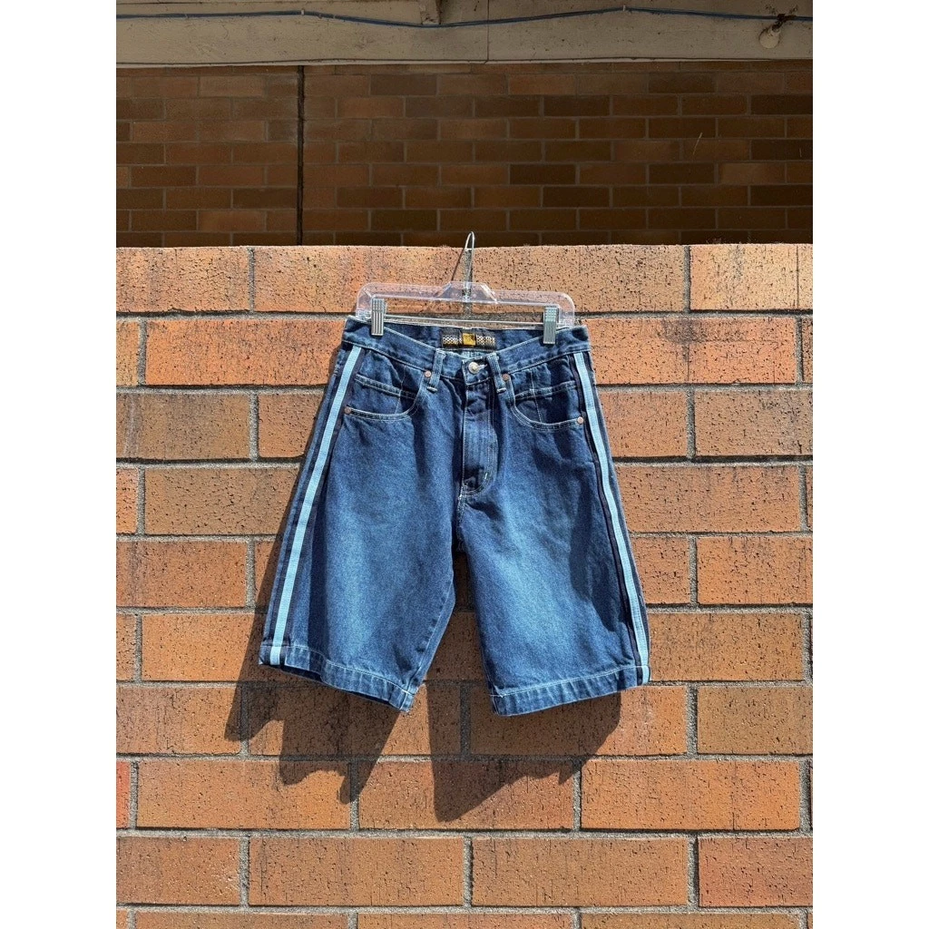 Size 26 - Y2K Boom-X Jeans Vintage Dark Wash Denim Striped Shorts Jorts NoBo
