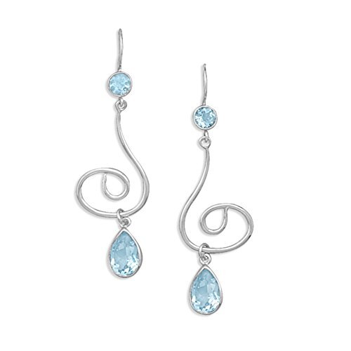 Pendientes de plata de ley con diseño de bobina de remolino facetado de topacio azul - Imagen 1 de 1