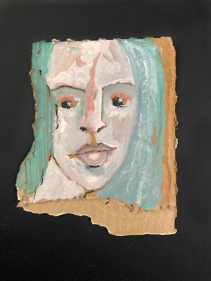 Woman Portrait Painting Original Pale Blue Painterly Naive Wall Art Miz Katie