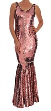 DOLCE & GABBANA Dress Crystal Pink Sequined Sheath Gown IT40 / US6 /S RRP $14200