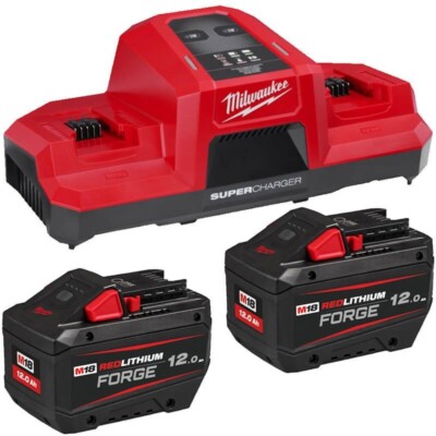 Milwaukee 18v Forge 12ah Battery Twin Pack and Dual Bay Super Charger  Bundle UK