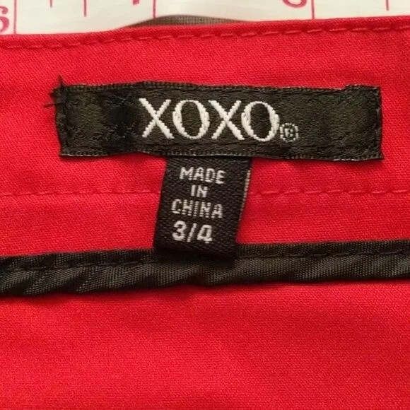 Vintage 90s Pencil Skirt Bright Red Double Zipper XOXO Midi Length Party EUC 4 - Image 3 of 4