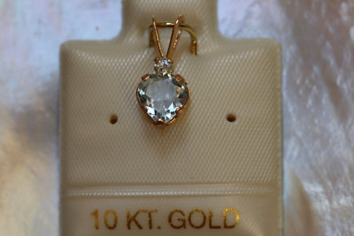 TOP Aquamarin Herz mit Weißtopas Krone - 6 x 6 mm - 10 Kt. Gold - 417 - Anhänger
