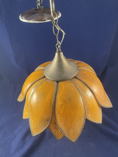 1970’s Retro Orange Hanging Light Lighting Flower Vintage Works Sharp - Picture 5 of 10