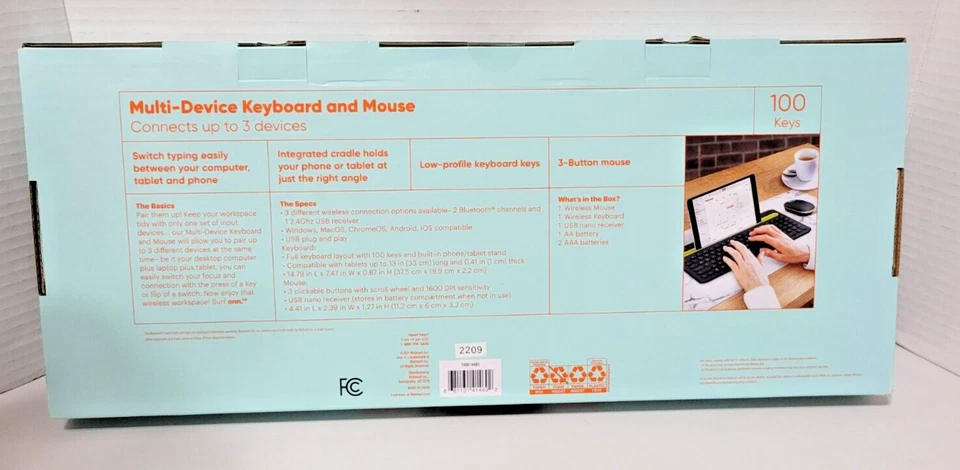 Surf Onn. Multi-Device Bluetooth Compatible Wireless Keyboard & Mouse NIB - Image 2 of 4