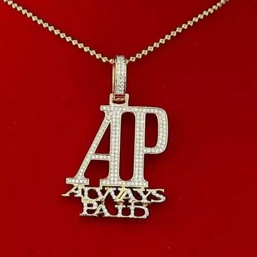 Yellow 925 Sterling Silver "AP" Letter Necklace Pendant 2.61ct Cubic Zirconia - Picture 1 of 10