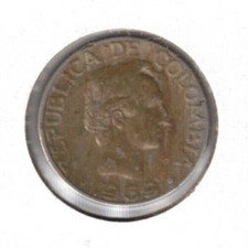 1969 Colombia Circulated 10 Centavos Simon Bolivar Coin