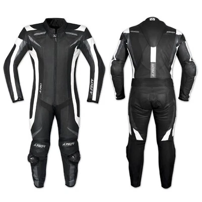 Combinaison 1 pc Cuir Vachette Protections CE Doublure Mesh Moto Motard Noir - Photo 1/3