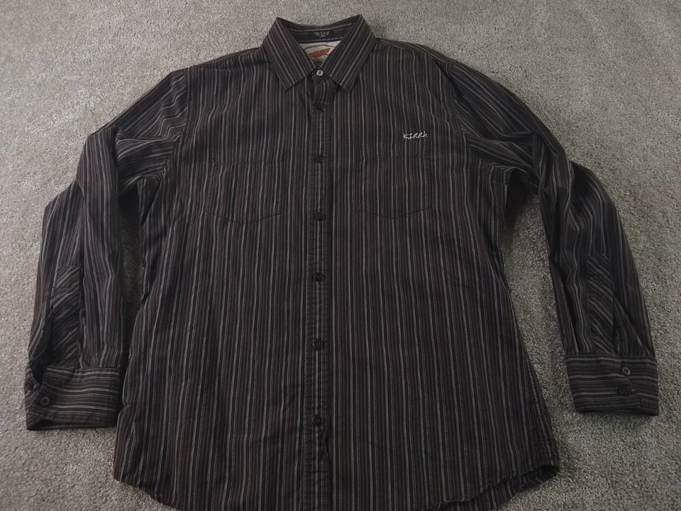 Camisa para hombre Kirra marrón a rayas manga larga abotonada grande Foto 3 de 4