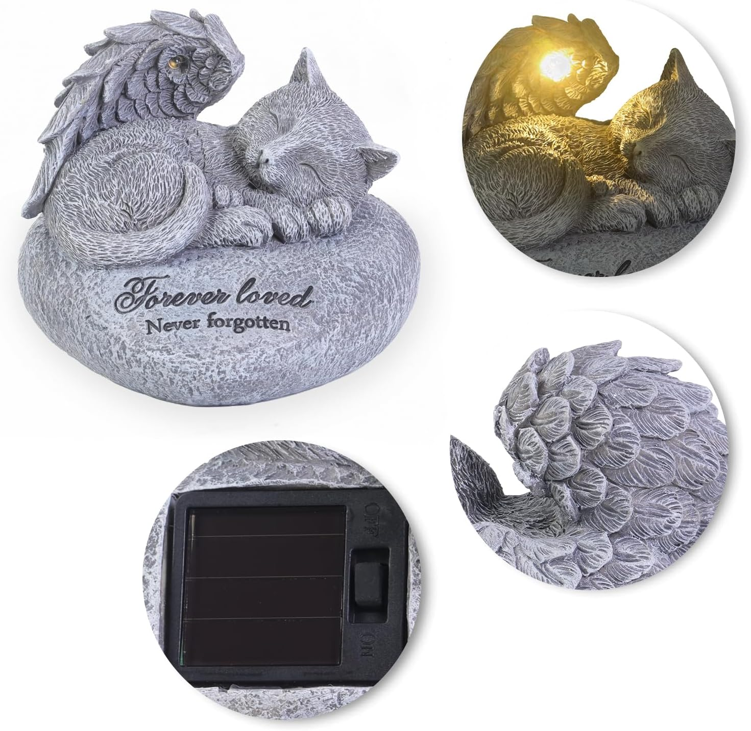 Cat Angel Memorial Garden Statue Pet Memorial Stone with Solar Lights Cat Gift