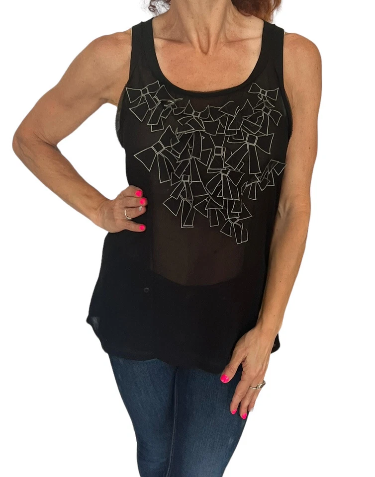 Blusa túnica sin mangas Ted Baker relajada negra con apliques de lazo talla 1 EE. UU. 4 S Foto 3 de 4