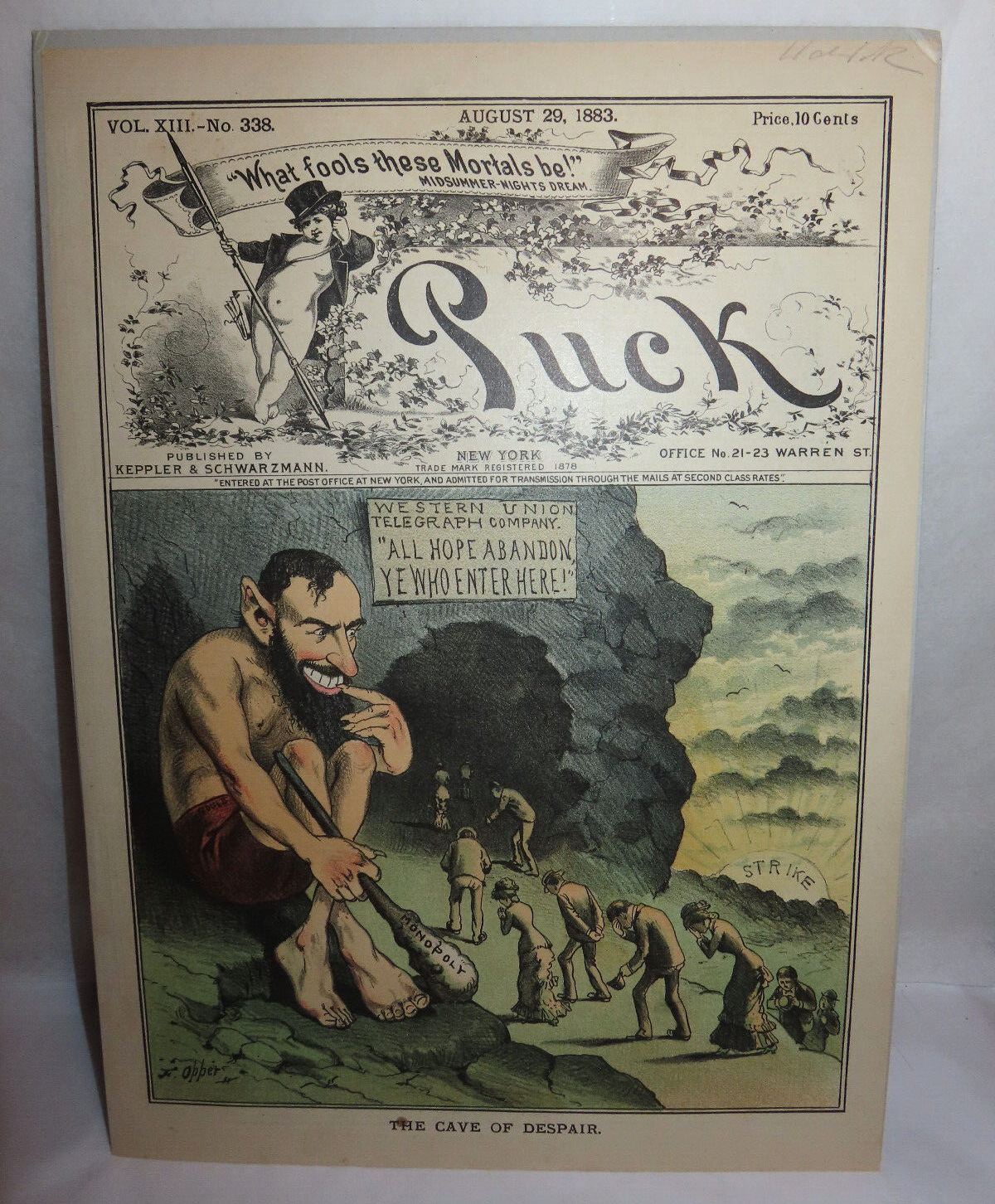1883 Western Union Telegraph Co. Political Cartoon Litho F Opper PUCK Magazine