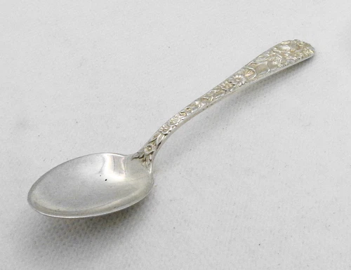 S. Kirk & Son Repousse Sterling Silver Demitasse Spoon 4 1/8" No Mono