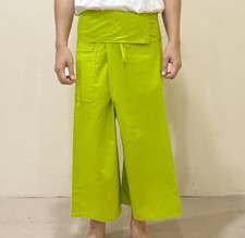 Lemon Green Thai Fisherman Pants Long Leg Unisex Boho Yoga Pilates Massage Spa