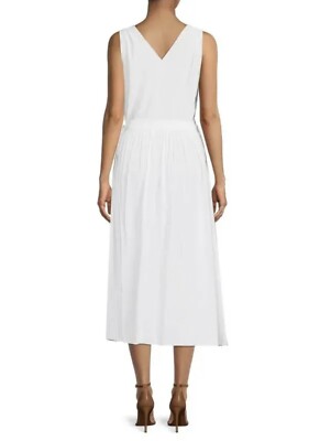 $425 VINCE Sleeveless V-Neck Wrap Dress XS Optic White Solid Midi Pleated  Belted | eBay
