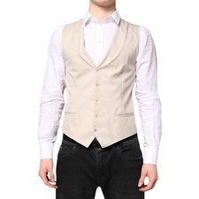 DOLCE & GABBANA Vest Beige Gray Dress Men Formal Waistcoat IT48/US38/M 750usd
