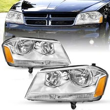 For 2008-2014 Dodge Avenger Headlights Assembly Chrome Housing Amber Corner Lamp
