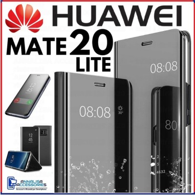 FLIP COVER FOR HUAWEI MATE 20 LITE CLEAR VIEW 360 BLACK MIRROR BOOK CASE