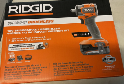 #ad RIDGID 18V SubCompact Brushless 4 Mode 1 2quot; Impact Wrench Kit R872081K $129.97