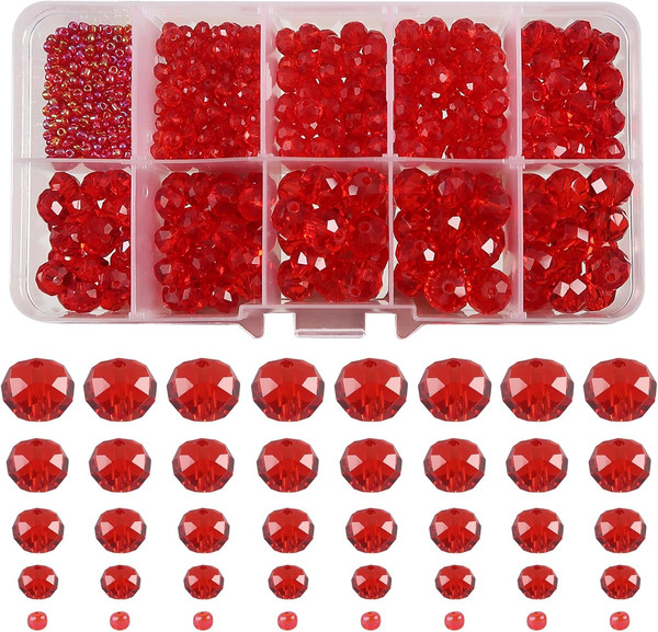 1000 StüCk Facettenperlen Rot 2Mm 4Mm 6Mm 8Mm 10Mm Glaskristall Perlen Facettier-image