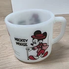 Vintage Fire King Anchor Hocking Mickey & Minnie Mouse Disney Milk Glass Cup Mug
