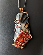 Artfully Twisted Handcrafted Copper Wire-Wrapped Stone Pendant Necklace 24in