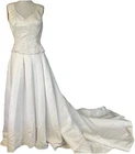 Wedding Ball Gown Floral Embroidery 14 White Pleated Buttons 35” Train Princess