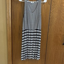 Love Fire Black White Striped Sleeveless Sundress V-Neck Knee Length Dress