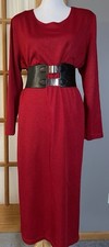 Vtg 70s Woman’s Slinky Midi Dress 22W Red Long Sleeve Holiday Classic Minimalist