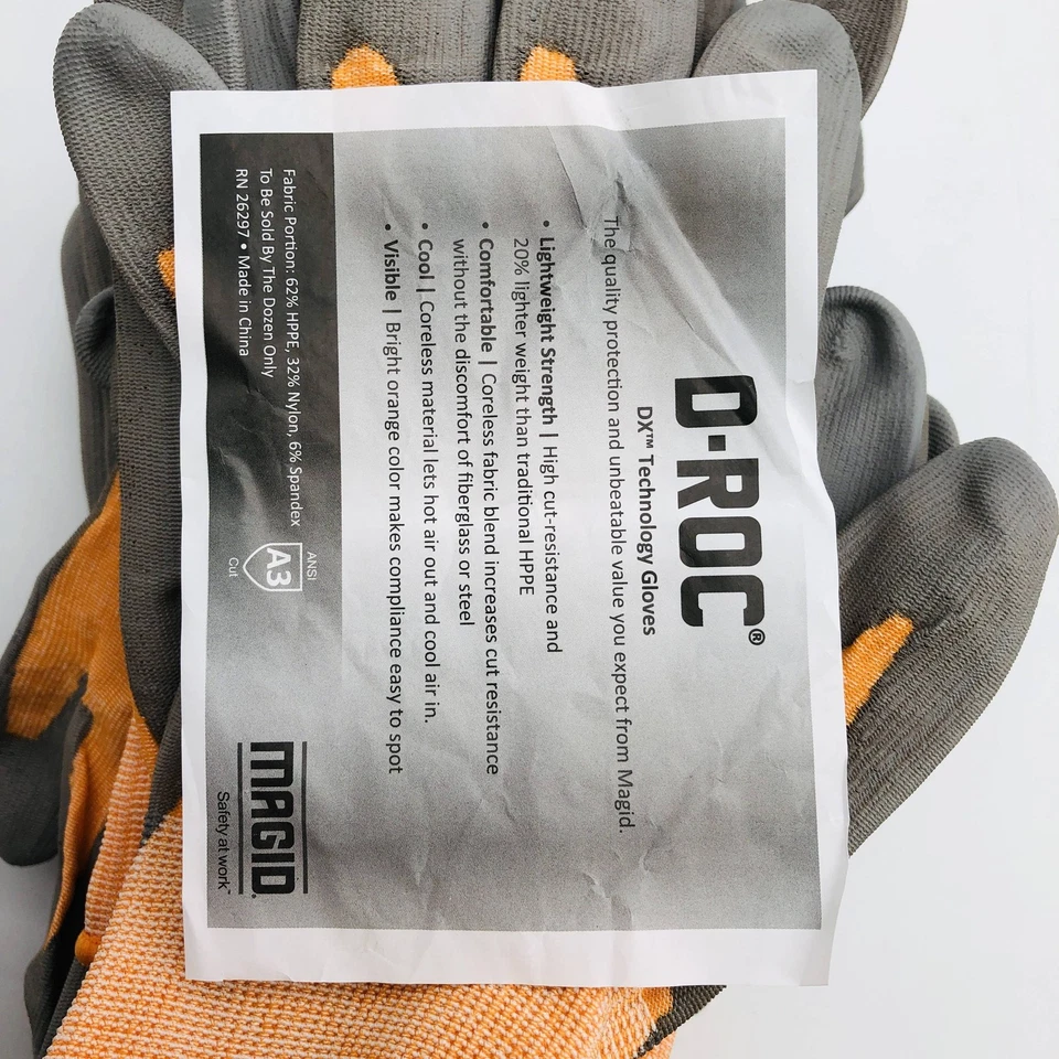 Guantes de trabajo resistentes a cortes Magid D-Roc DXG22-11 talla 11/2XL 18Ga recubiertos de palma 12prs Foto 2 de 4