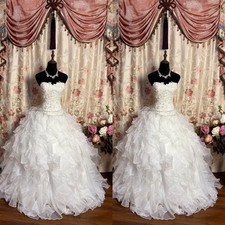 Gorgeous Wedding Dresses Strapless Ruffles A Line Beaded Organza Bridal Gowns