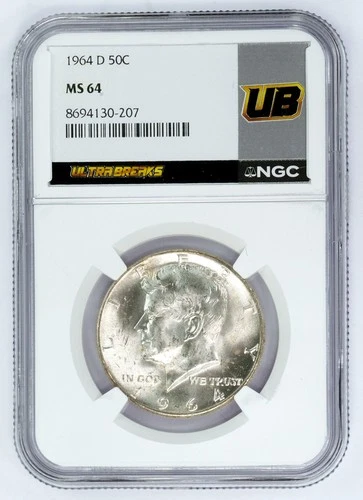1964-D Kennedy Half Dollar NGC MS 64 U.S. Mint 90% Uncirculated Silver 50C Coin