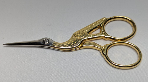 Vintage Stork Gold Tone Embroidery Scissors Italy 3.5''