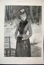 Original Old Antique Print Seasonable C T Garland Lady Skates 1892 Fine Art 19th