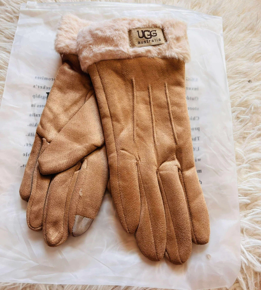 Juego de guantes y gorros UGG de invierno, UGG tejidos con cable con forro polar beige/crema Foto 3 de 4