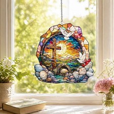 Christian Acrylic Suncatcher Window Hanging, Cross and Dove Faith Decor, Religio