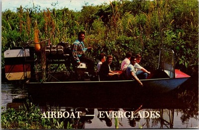 Florida FL Everglades Airboat People Guide Postcard