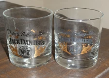 Vtg Jack Daniels Old No. 7  Tennessee Whiskey Glasses Gold etching (Set Of 2)
