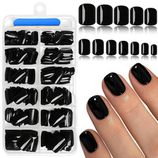 Black Press on Nails Short Square Fake Nails, 240Pc Short Nails Press Ons 12 Siz