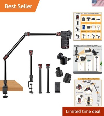 Overhead Camera Mount Desk Stand, 3-Section Flexible Detachable Articulating ...