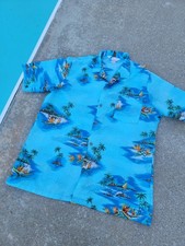 Vintage 1970s Mens Islander Blue Tropical Shirt Large Made In USA