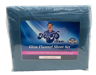 MyPillow Giza Flannel Sheet Set Queen Lake Blue Ultra Soft Cotton NEW